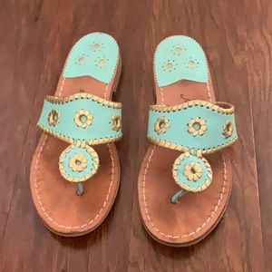 Jack Rogers blue and gold sandals